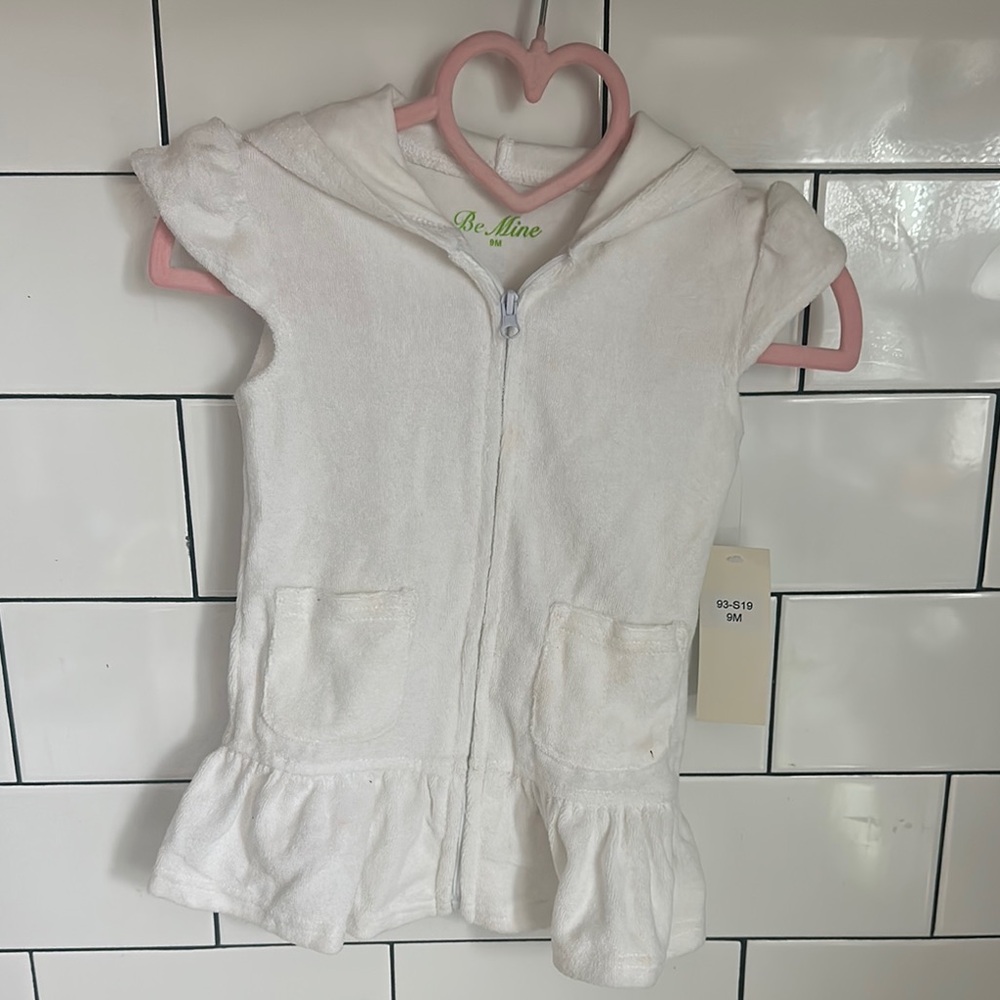 White Hooded Baby Dress with Pockets